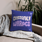 Personalized all-over print pillow with warped text design for unique home decor styling