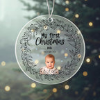 Personalized My First Christmas circle acrylic ornament for baby's first holiday milestone