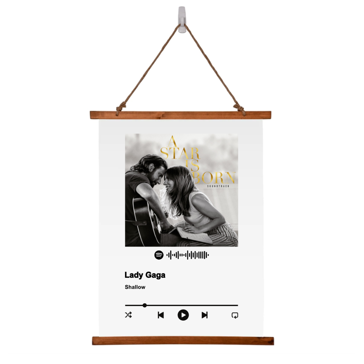 Personalized wood framed wall tapestry with Spotify player design for music lover decor