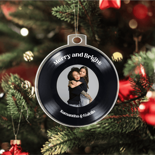 Personalized Christmas record acrylic ornament with custom design for music lovers holiday