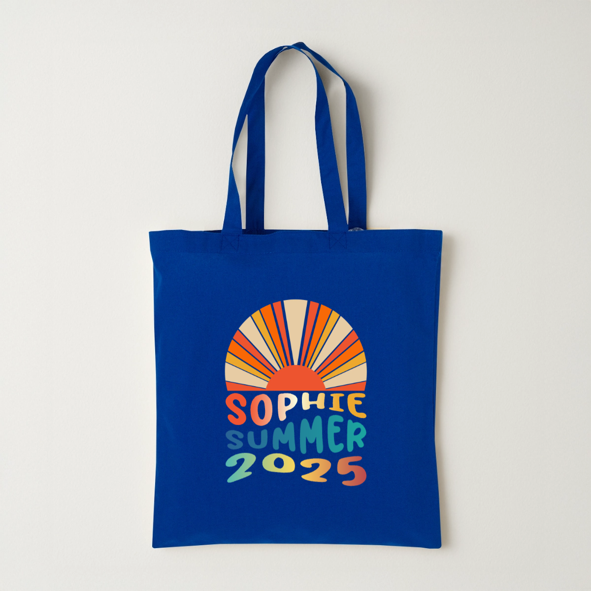 Personalized cotton tote bag with gradient text style design for stylish everyday carry