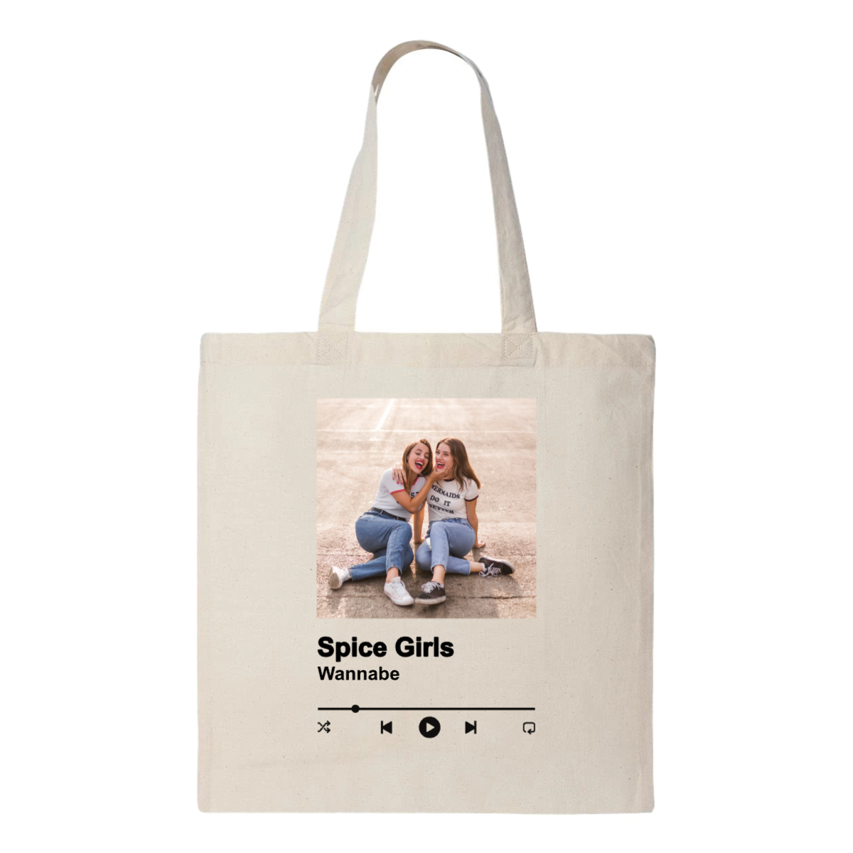 Personalized tote bag with custom Spotify player design for music lovers everyday carry