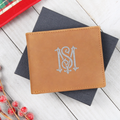 Personalized leather wallet with custom monogram engraving for timeless everyday accessory