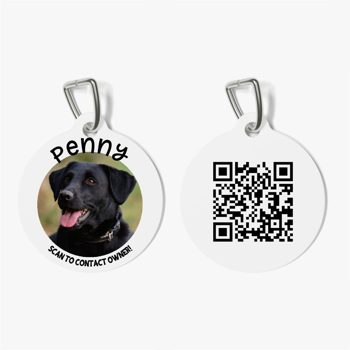 Personalized QR code pet tag for dog or cat safety with quick owner contact information