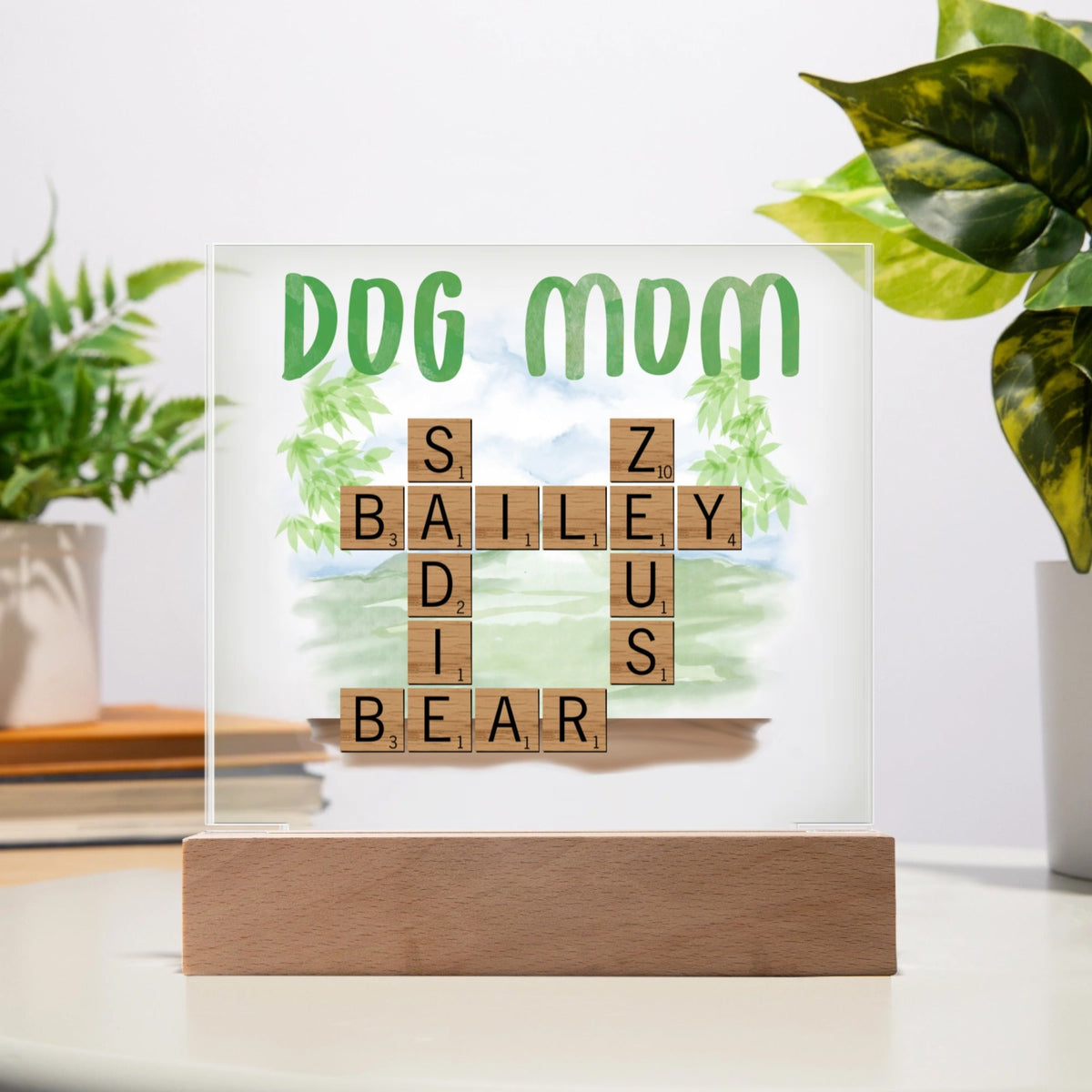 Personalized Dog Mom crossword square acrylic plaque for dog-loving mom thoughtful gift