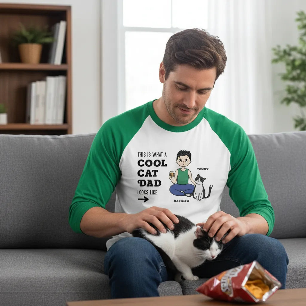 Custom 3/4 Sleeve Raglan Shirt - Cool Cat Dad
