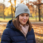 Personalized monogram cuffed beanie with custom embroidered initial for cozy winter style