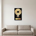 Gold Record gallery wrap canvas above living room sofa