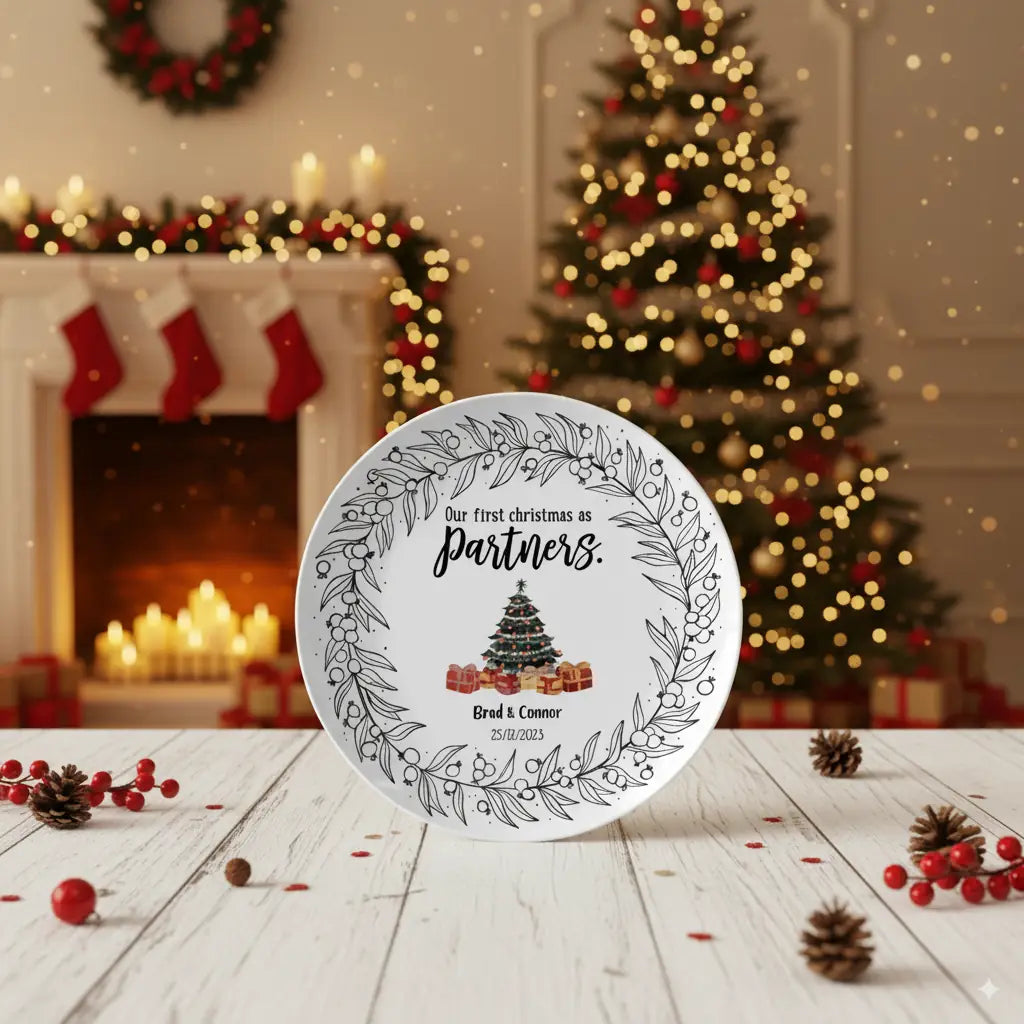 Personalized sublimated Christmas plate with custom design for festive holiday table setting