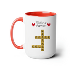 Personalized 15oz crossword coffee mug with Together is Happiness couples design