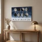 Moon Phase canvas above entryway console table